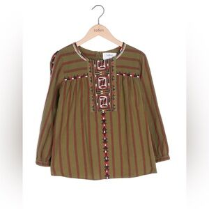 ba&sh Olive Embroidered Peasant Top